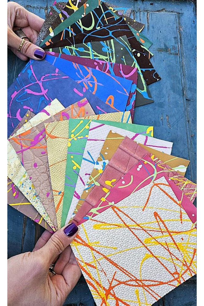 10 Leather scraps, painted BY HAND...