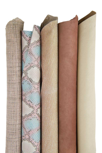 BUNDLE of pink beige leather skins, solid color, metallic, printed matching hides
