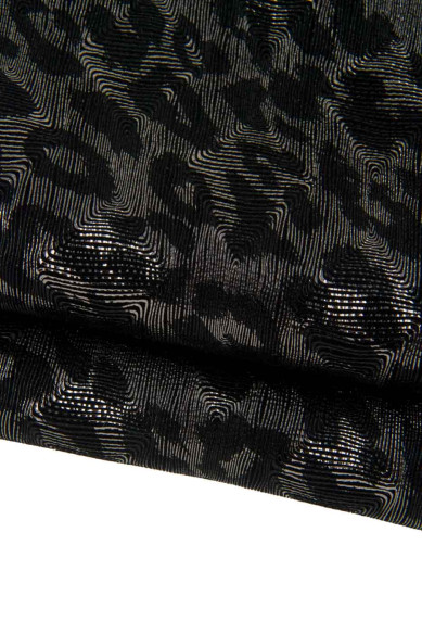 SET of 2 black steelmetal leather skins, smooth nappa sheepskin and leopard printed goatskin, for hobbyists