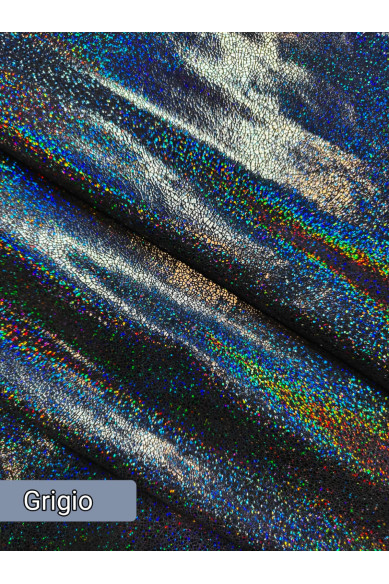 Pelle di capra laminata IRIDESCENTE, pellame metallizzato stampa CRAQUELE', molto morbido, spessori vari
