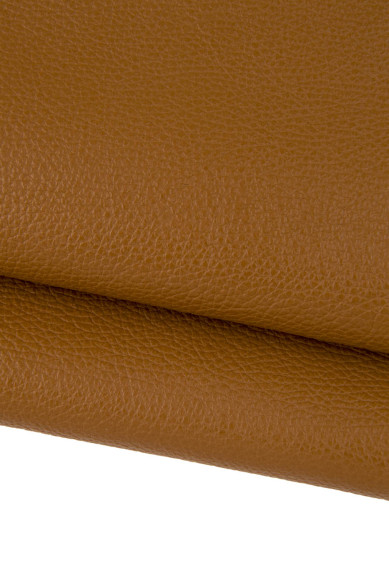 Tan PEBBLE grain printed leather hide, brown soft cowhide, semi glossy embossed calfskin