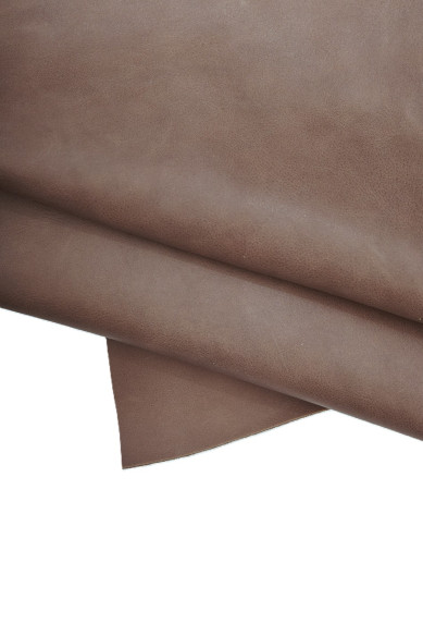 BROWN pull up leather hide, sporty cowhide with light natural grain, waxy semi glossy soft calfskin 1.0 - 1.2 mm