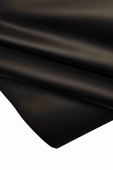 BLACK brush off leather hide, matt patent cowhide, smooth calfskin, quite stiff, ideal for crafting 1.8 - 2.0 mm