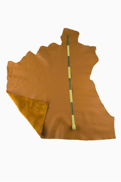 Tan PEBBLE grain printed cowhide, sporty embossed leather hide, brown genuine italian soft semi glossy calfskin, 1.5 - 1.7 mm