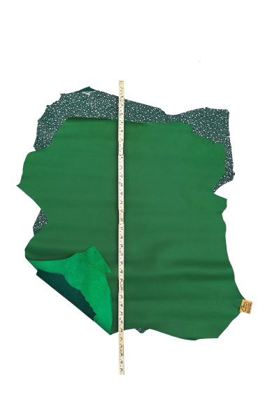 Lotto di 2 pelli tono VERDE, nappa liscia e camoscio con pois glitter, pellami morbidi per il fai da te