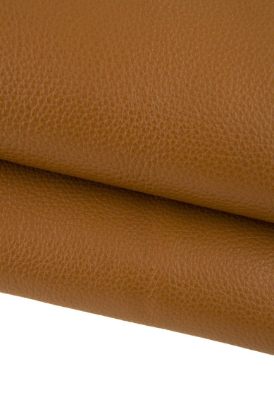 Tan GRAINY leather hide, brown PEBBLE grain printed cowhide, soft semi glossy calfskin, 1.5 - 1.6 mm