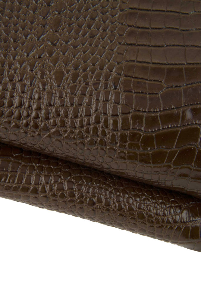 Brown CROCODILE printed cowhide...