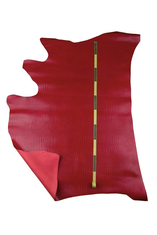Red CROCODILE embossed leather hide,...