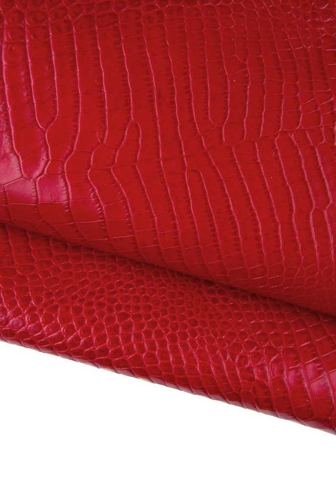 Red CROCODILE embossed leather hide,...