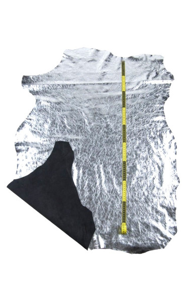 Pelle laminata argento, capra metallizzata STROPICCIATA, pellame argentato morbido 0.8 - 1.0 mm