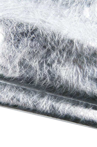 Silver METALLIC leather skin, sparkle WRINKLED goatskin, soft bright hide 0.8 - 1.0 mm