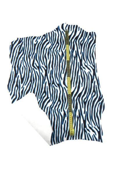Pelle stampa ZEBRA blu nero su base bianca, pellame nappa morbida disegno animalier ideale per hobbisti