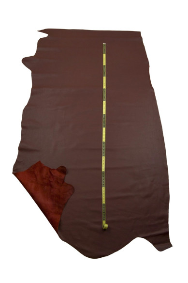 Reddish BROWN leather hide, tiny pebble grain embossed calfskin, soft semi glossy, genuine italian cowhide 1.4 - 1.5 mm