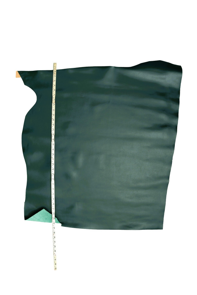 Dark green SMOOTH leather hide, solid...