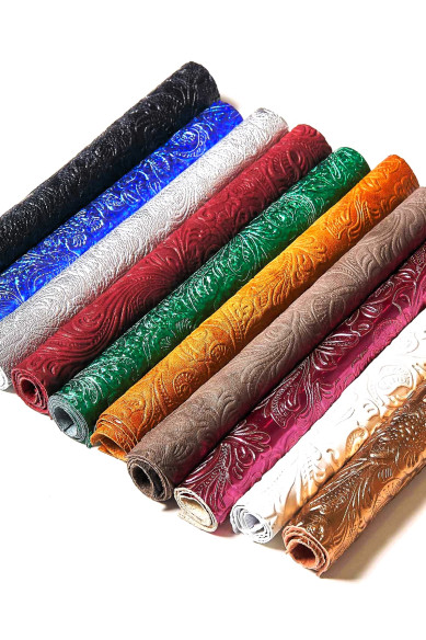 CHARRO embossed leather scraps in assorted colors, 10 random printed metallic and not tones  10x8" / 25x20 cm