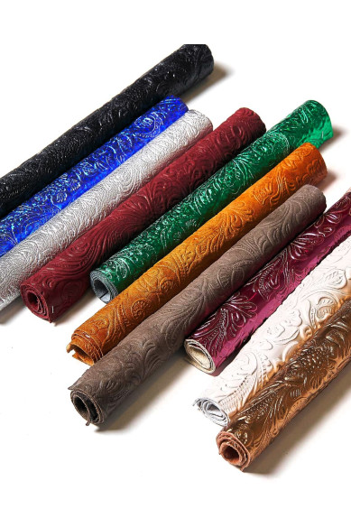 CHARRO embossed leather scraps in assorted colors, 10 random printed metallic and not tones  10x8" / 25x20 cm