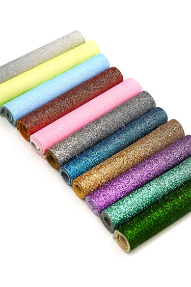 GLITTER leather scraps in assorted colors - 10 random smooth solid tones leather pieces 6x5" / 15x12 cm