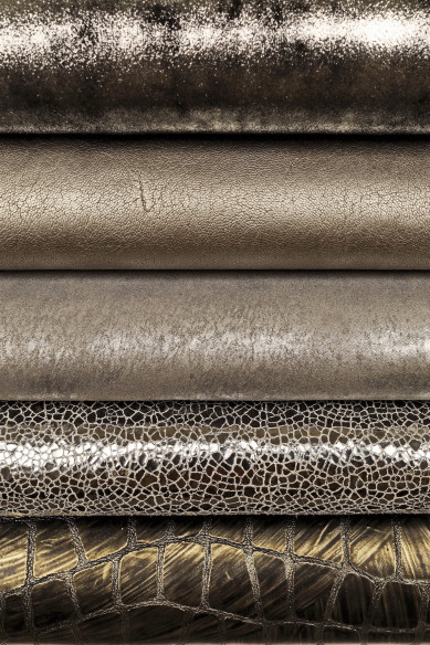 Stock of 10 RANDOM GREY, steel, gunmetal full leather hides, bundle of matching skins, smooth metallic textured skin B14831-ST