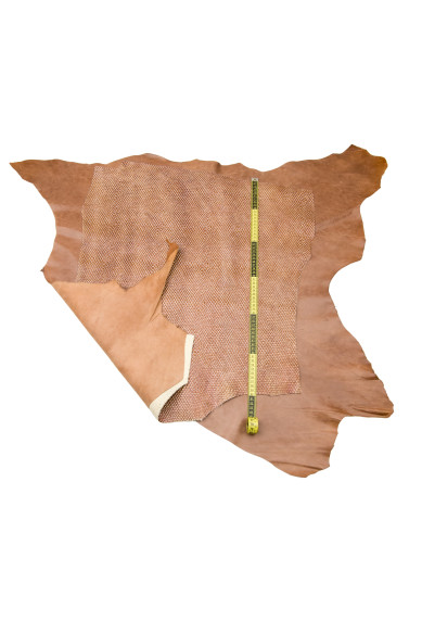 Set of 2 selected leather hides as per picture: brown pull up VEGETABLE goatskin + bronze metallic REPTILE printed cowhide