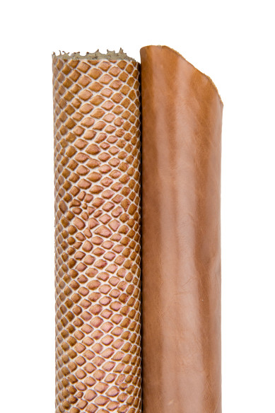 Set 2 pelli pregiate come da foto: capra VEGETALE marrone pull up e vitello laminato bronzo stampa RETTILE