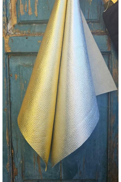 Leather sheets for craft, calfskin pieces pebble grain, metallic gold and silver, 16x16"  1.5-1.6 mm, very soft