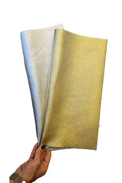 Scampoli di vera pelle, vitello stampa grana dollaro, laminati oro e argento, mano morbida 40x40 cm  spessore 1.5-1.6 mm