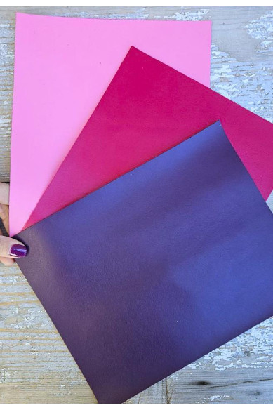 3 Selected leather pieces, solid colors, pink, purple and magenta, selection leather pieces as per pictures 8x10" / 20x25 cm