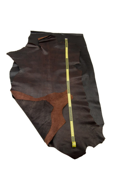 Assortimento 2 pellami SPORTIVI stropicciati, capra marrone  + vitello nero, pelli VEGETALI vintage