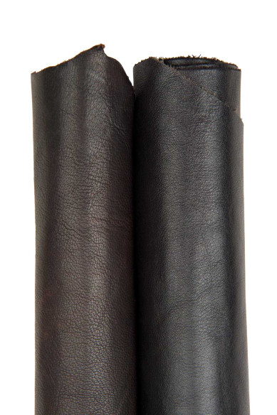 Assortimento 2 pellami SPORTIVI stropicciati, capra marrone  + vitello nero, pelli VEGETALI vintage