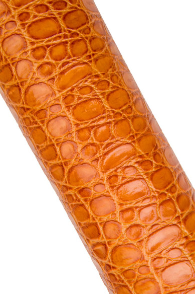 Orange tan CROCODILE embossed leather hide, top quality glossy calfskin, cowhide for crafting