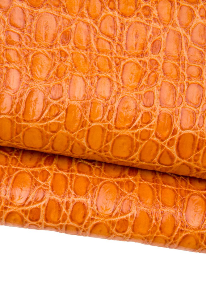 Orange tan CROCODILE embossed leather...