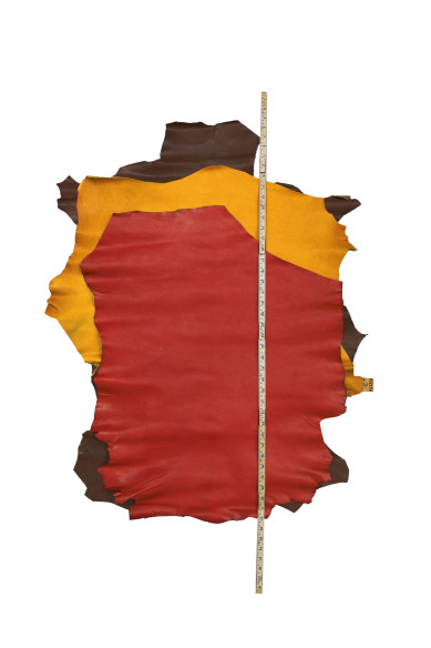 Boundle of 3 SPORTY leather skins, yellow orange brown soft goatskins, solid color hides as per pictures
