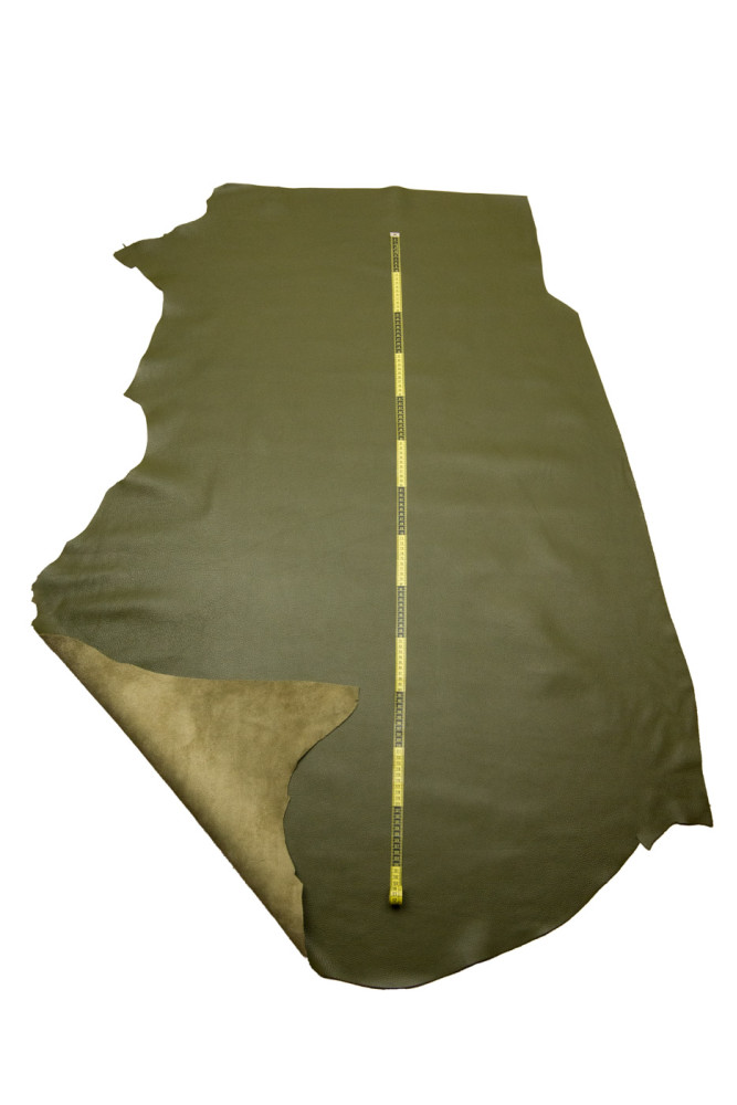 Olive green leather hide, PEBBLE...