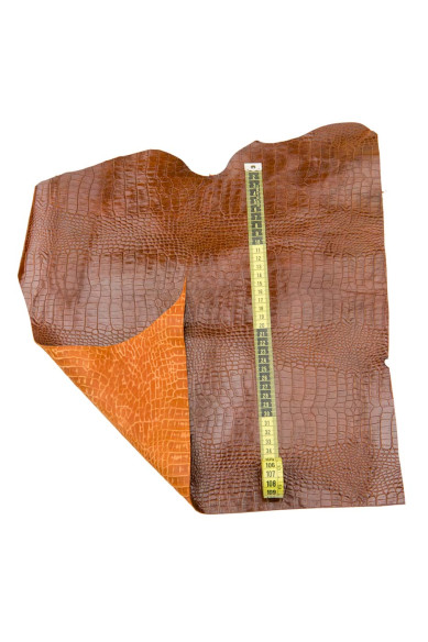 Pelle COCCODRILLO marrone, vitello stampato ANIMALIER, pelle lucida per artigianato 1.1 -1.3 mm