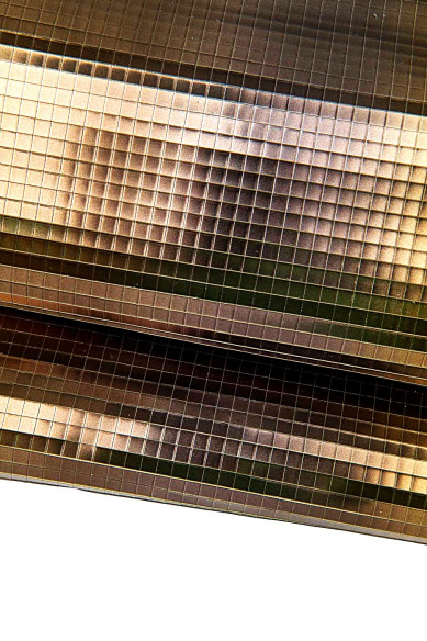 GEOMETRIC printed metallic leather hide, bronze / gunmetal iridescent calfskin, CARVED cowhide