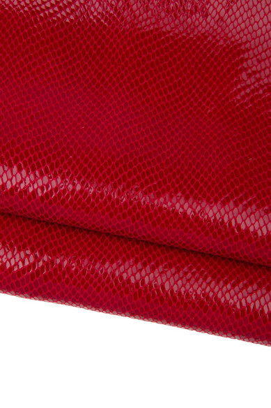 Red PYTHON leather skin, glossy REPTILE printed goatskin, soft snakeskin hide