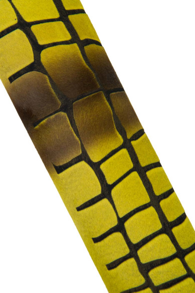 Pelle CAVALLINO giallo acido stampa maxi COCCODRILLO, pellame vitello effetto pony