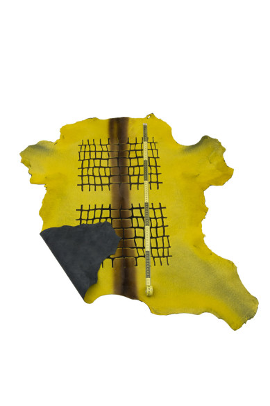 Acid yellow HAIR on leather hide, maxi CROCODILE printed pony calfskin, luxurious cowhide