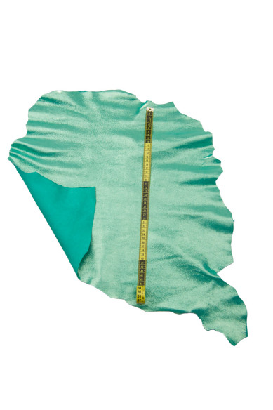 Pellame LAMINATO verde, capra metallizzata stropicciata, pelle morbida stampa CRACKLED