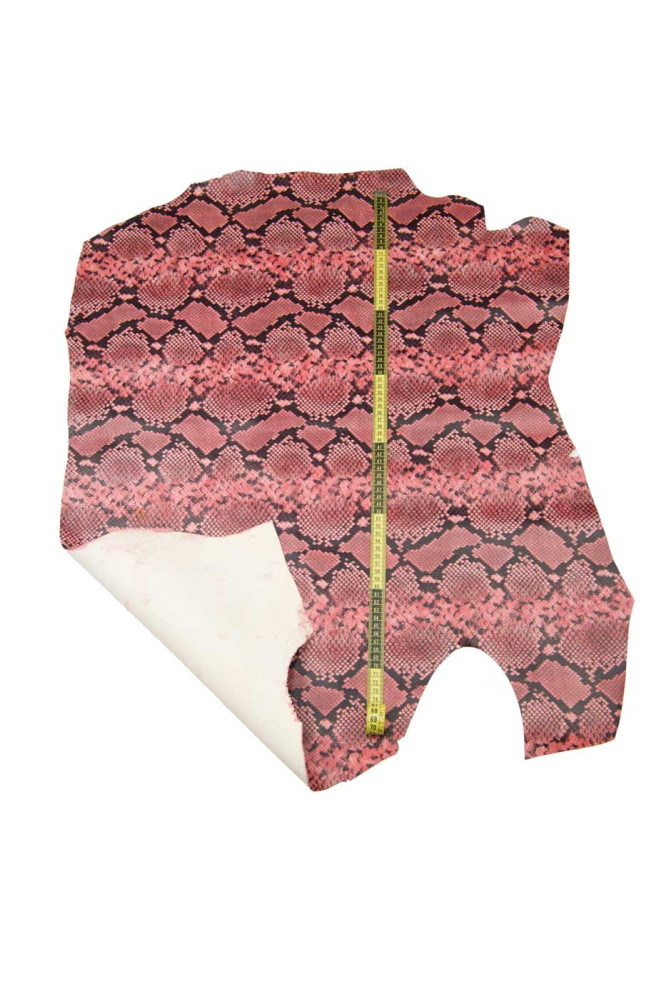 Pink PYTHON textured leather hide,...