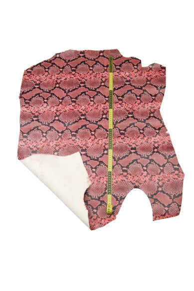 Pink PYTHON textured leather hide, SNAKE printed glossy cowhide, reptile pattern on soft calfskin