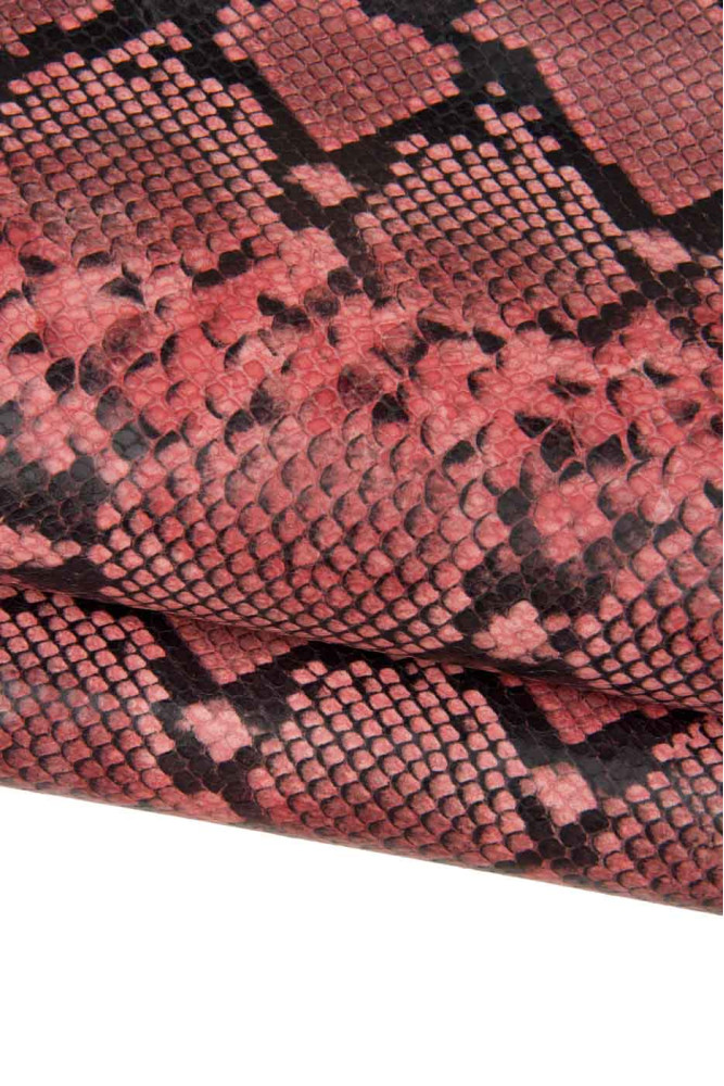 Pink PYTHON textured leather hide,...