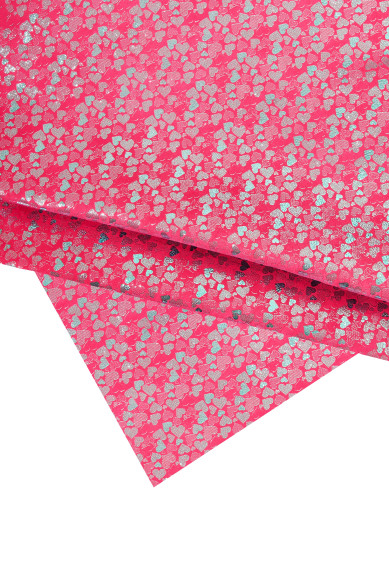 Pelle rossa turchese stampa CUORI, pellame scamosciato laminato, camoscio su capra metallizzato stampato, morbido, luminoso