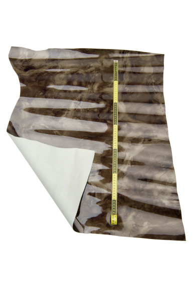 Mud brown PATENT cowhide, glossy LACQUERED leather hide, abstract print on calfskin, medium softness