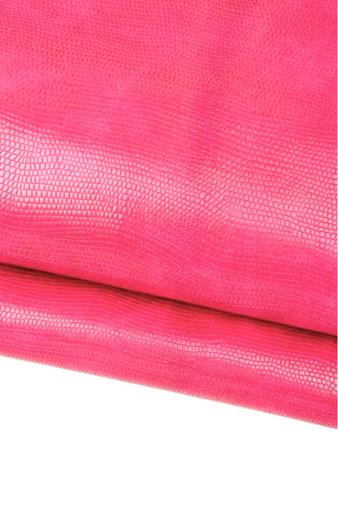 Fuchsia LIZARD embossed leather skin,...