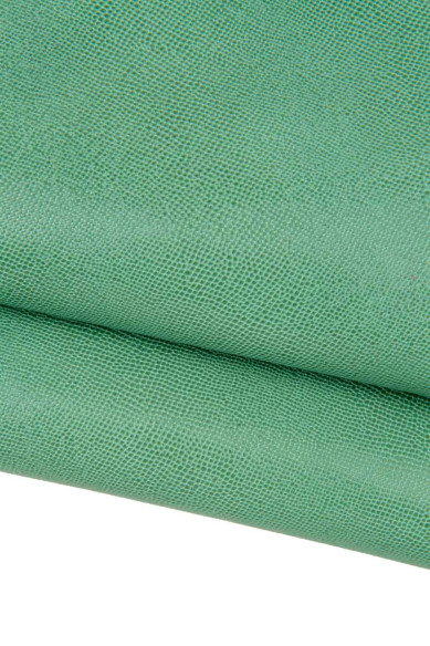 Pelle verde salvia stampa RETTILE, capra lucida morbida LUCERTOLA, pellame 0.7 - 0.9 mm per hobbisti