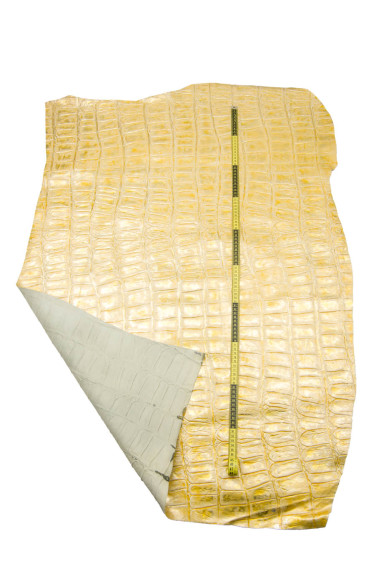 Beige gold MAXI CROCODILE printed leather hide, embossed metallic cowhide, luxurious calfskin for crafting