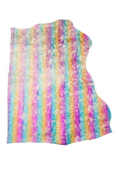 Multicolor metallic REPTILE printed cowhide, IRIDESCENT rainbow textured leather hide, cowhide for diy projects