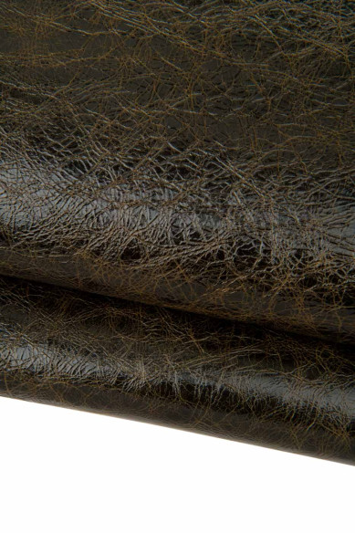 Pelle LUCIDA SPORTIVA marrone scuro, pellame capra stropicciata crackled morbida testa di moro