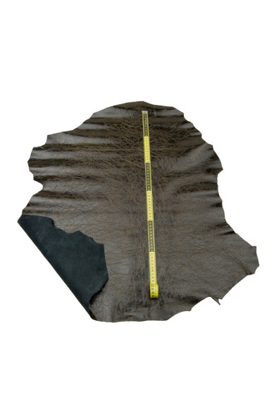 Pelle LUCIDA SPORTIVA marrone scuro, pellame capra stropicciata crackled morbida testa di moro
